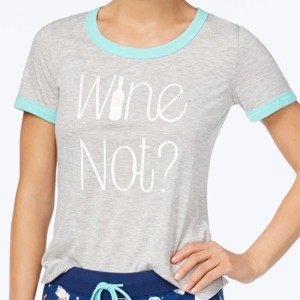 Jenni by Jennifer Moore Ringer Pajama Top T-Shirt, Gray Turquoise Wine Not, XS